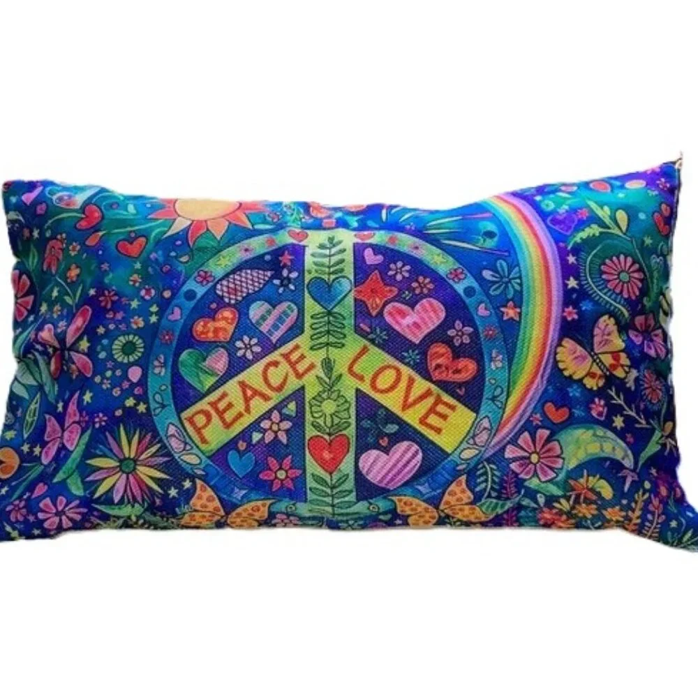 Colorful Peace and Love Pillow Cover and Pillow Insert Zipper closure 20 x 12 in